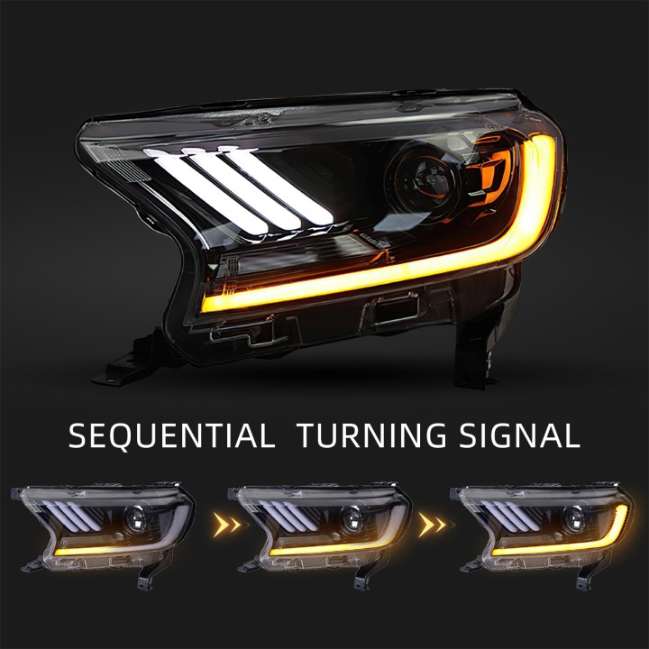 Faruri LED, Predator LHD Mustang Stil HID, Ford Ranger Cabină Dublă / Cabină Extra 2016 - 2022 - EDK.ro