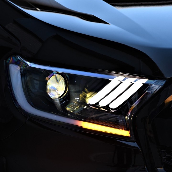 LED Headlights, Predator Mustang Style - Entry Level Spec, Ford Ranger Limited / Stormtrak / Thunder / Wildtrak / Wolftrak / XL / XLT Double Cab / Extra Cab 2016 - 2022 - EDK.ro