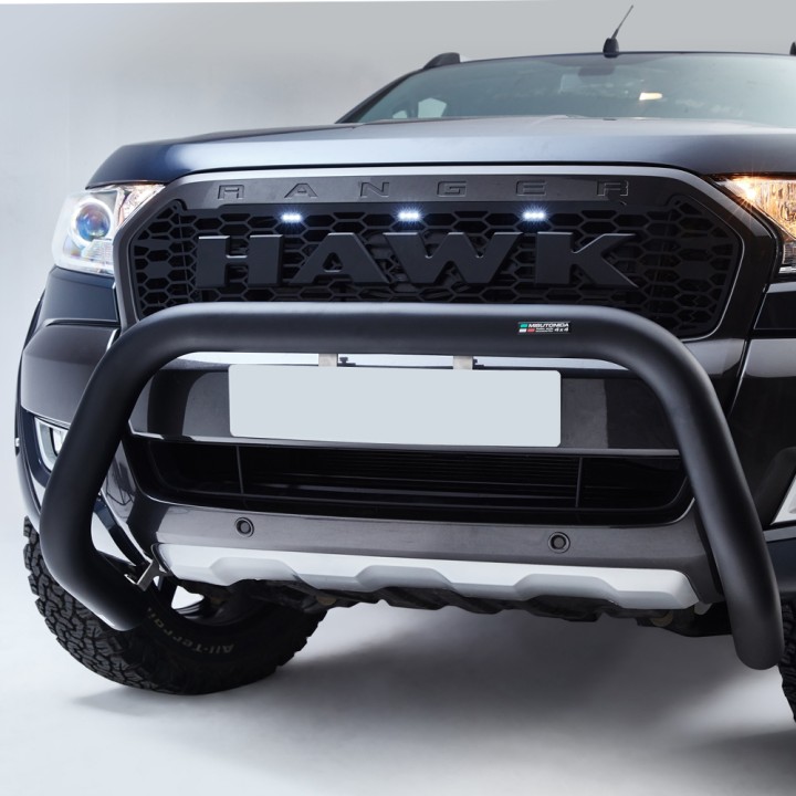 Front Grille, Trux Raptor Style with Hawk Logo and LEDs, Color White, Ford Ranger Double Cab 2016 - 2019 - EDK.ro