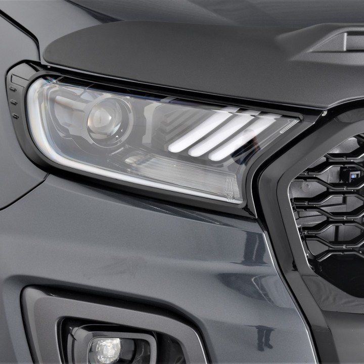Headlight Covers, Trux, Color Gloss Black, Ford Ranger Limited / Stormtrak / Thunder / Wildtrak / Wolftrak / XL / XLT Double Cab / Extra Cab 2019 - 2022 - EDK.ro
