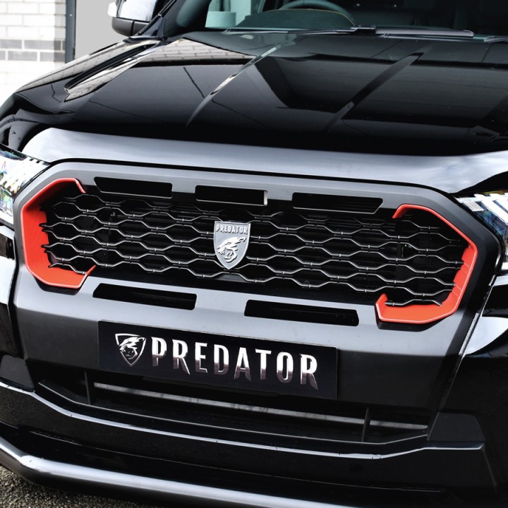 Grilă Față, Predator Plasă cu Accents, Culoare Roșu, Ford Ranger Wildtrak Cabină Dublă 2019 - 2022 - EDK.ro