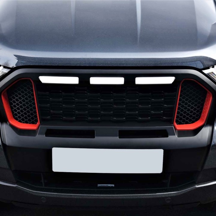 Front Grille, Predator Red Accents, Color Matt Black, Ford Ranger Double Cab 2019 - 2022 - EDK.ro