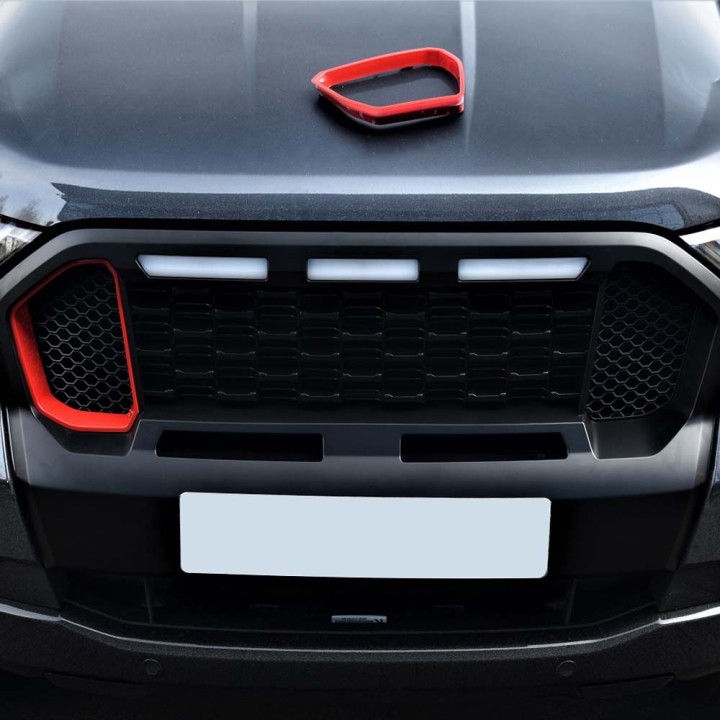 Grilă Față, Predator Roșu Accents, Culoare Negru Mat, Ford Ranger Cabină Dublă 2019 - 2022 - EDK.ro