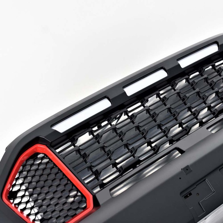 Front Grille, Predator Red Accents, Color Matt Black, Ford Ranger Double Cab 2019 - 2022 - EDK.ro