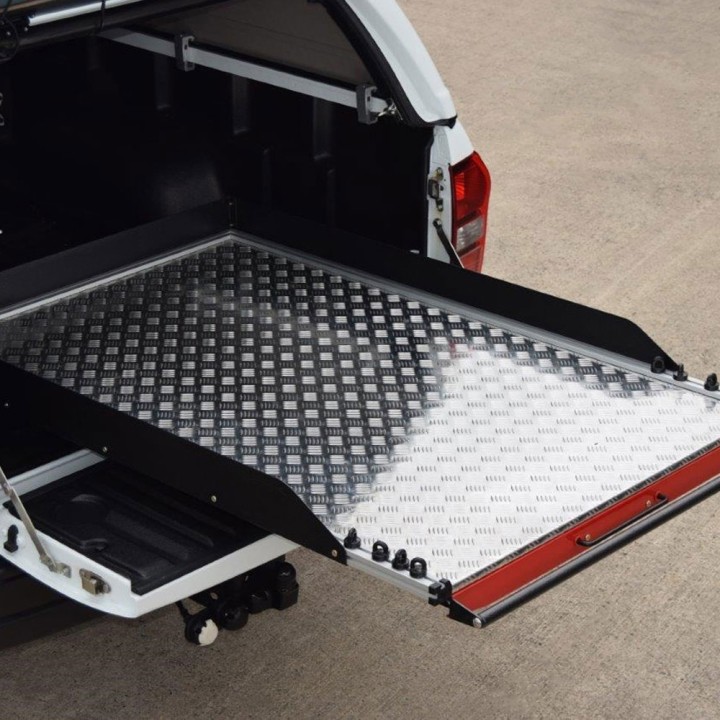 Sliding Bed Tray, ProTop Super Cab Chequer Plate Heavy-Duty, Ford Ranger Limited / Stormtrak / Thunder / Wildtrak / Wolftrak / XL / XLT Extra Cab 2019 - 2022 - EDK.ro