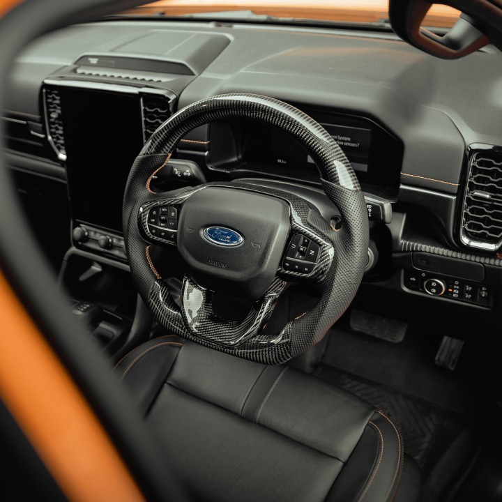 Steering Wheel, Predator Wildtrak Heated in Fibre, Color Carbon, Ford Ranger Double Cab 2023 - Present - EDK.ro