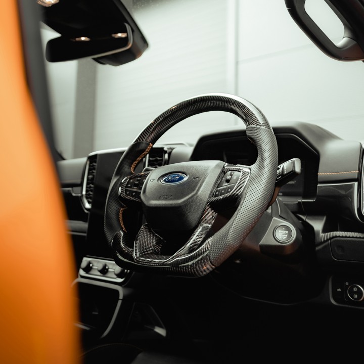 Steering Wheel, Predator Wildtrak Heated in Fibre, Color Carbon, Ford Ranger Double Cab 2023 - Present - EDK.ro