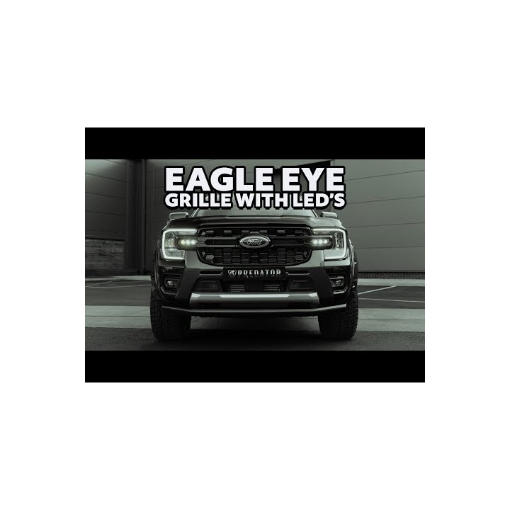 Front Grille, Predator Eagle Eye - - Twin DRLs, Color Gloss Black, Ford Ranger Double Cab 2023 - Present - EDK.ro