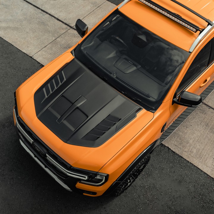 Priză de Aer Capotă, Predator Full-Width cu Orificii, Culoare Negru Mat, Ford Ranger Platinum / Tremor / Wildtrak / Wildtrak X / XL / XLT Cabină Dublă 2023 - Prezent - EDK.ro