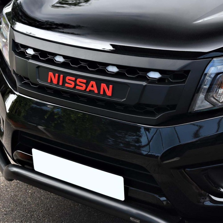 Front Grille, Predator LEDs and Red Logo, Color Matt Black, Nissan Navara Double Cab / Extra Cab 2016 - 2021 - EDK.ro