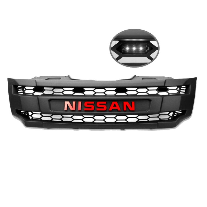 Grilă Față, Predator LEDs și Roșu Logo, Culoare Negru Mat, Nissan Navara Cabină Dublă / Cabină Extra 2016 - 2021 - EDK.ro