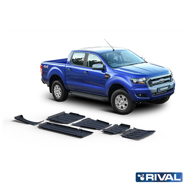 Skid Plate Set for Radiator, Engine, Gearbox, Transfer Case, Fuel Tank and AdBlue Tank, Rival Diese, Ford Ranger 2011 - 2022 - E