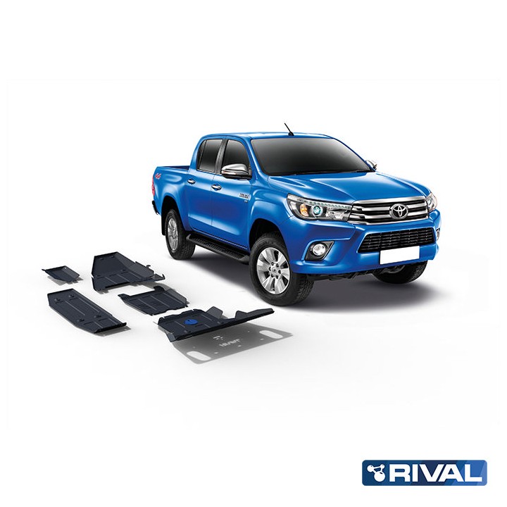 Skid Plate Set for Radiator, Engine, Gearbox, Transfer Case, AdBlue Tank, Oxygen Sensor and Fuel Tank, Rival 202, Toyota Hilux 2