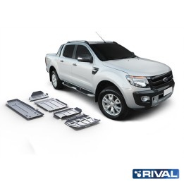 Skid Plate Set for Radiator, Engine, Gearbox, Transfer Case and Fuel Tank, Rival 2.2L Diesel Di, Color Silver, Ford Ranger 2011 