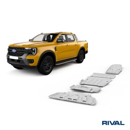 Skid Plate Set for Radiator, Engine, Gearbox, Transfer Case and Fuel Tank, Rival 2L Diesel, Color Silver, Ford Ranger, Volkswage
