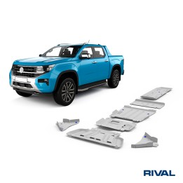Skid Plate Set for Radiator, Engine, Gearbox, Transfer Case, Fuel Tank and Front Arms, Rival, Color Silver, Ford Ranger, Volkswa