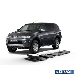 Skid Plate Set for Radiator, Engine, Gearbox and Transfer Case, Rival 3, Color Silver, Mitsubishi L200 / Pajero Sport 2006 - 201