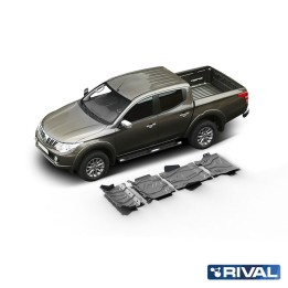 Skid Plate Set for Radiator, Engine, Gearbox and Transfer Case, Rival Spo, Color Silver, Fiat Fullback, Mitsubishi L200 / Pajero