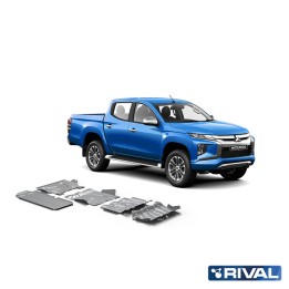 Skid Plate Set for Radiator, Engine, Gearbox, Transfer Case and Fuel Tank, Rival Paj, Color Silver, Mitsubishi L200 / Pajero Spo