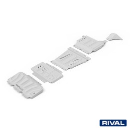 Skid Plate Set for Radiator, Engine, Gearbox and Transfer Case, Rival 201, Color Silver, Mercedes-Benz X-Class, Nissan Navara / 