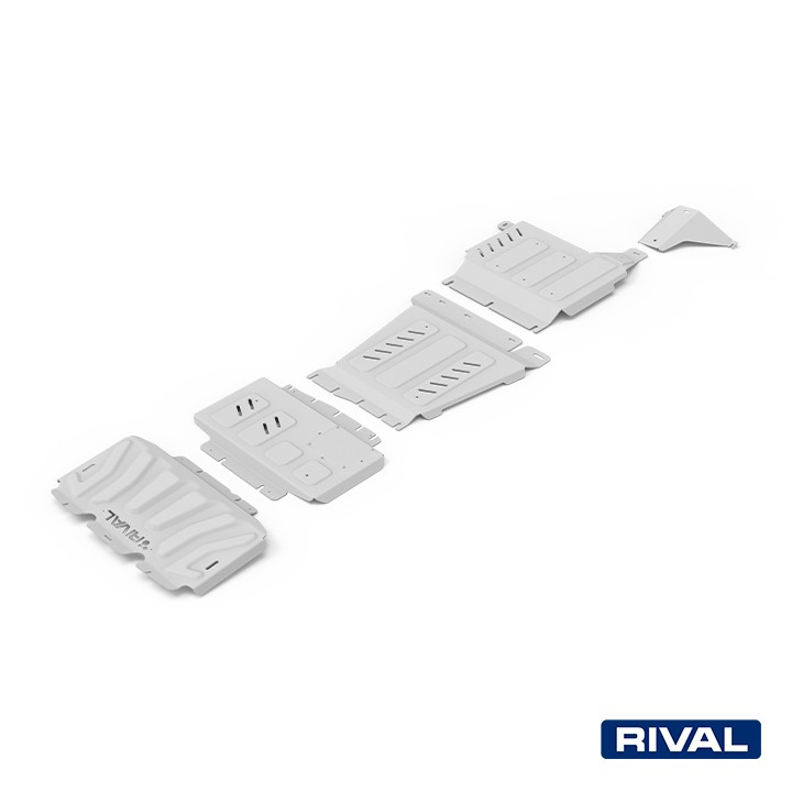 Skid Plate Set for Radiator, Engine, Gearbox and Transfer Case, Rival 201, Color Silver, Mercedes-Benz X-Class, Nissan Navara / 