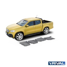 Skid Plate Set for Radiator, Engine, Gearbox and Transfer Case, Rival 201, Color Silver, Mercedes-Benz X-Class, Nissan Navara / 