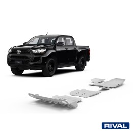 Skid Plate Set for Radiator, Engine, Gearbox, Transfer Case, AdBlue Tank and Oxygen Sensor, Rival, Color Silver, Toyota Hilux 20
