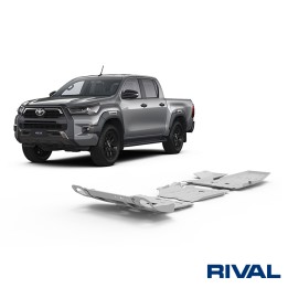 Skid Plate Set for Radiator, Engine, Gearbox, Transfer Case, AdBlue Tank and Oxygen Sensor, Rival, Color Silver, Toyota Hilux 20