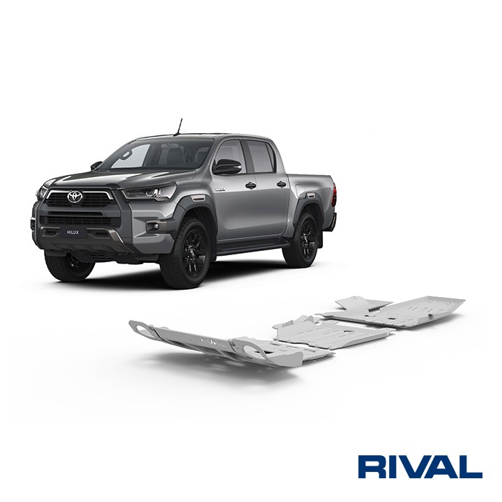 Skid Plate Set for Radiator, Engine, Gearbox, Transfer Case, AdBlue Tank and Oxygen Sensor, Rival, Color Silver, Toyota Hilux 20