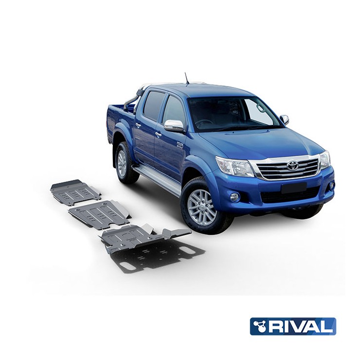 Skid Plate Set for Radiator, Engine, Gearbox and Transfer Case, Rival 2.5L Diesel, Color Silver, Toyota Hilux 2005 - 2015 - EDK.