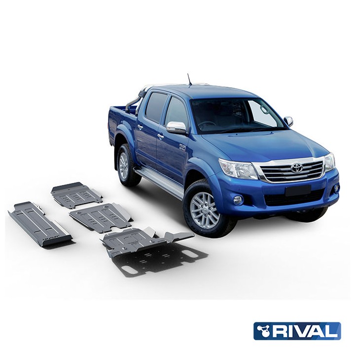 Skid Plate Set for Radiator, Engine, Gearbox, Transfer Case and Fuel Tank, Rival 2.5L Diesel, Color Silver, Toyota Hilux 2005 - 