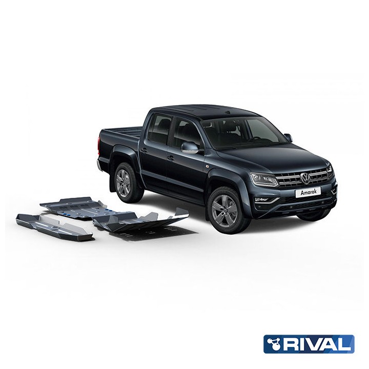 Skid Plate Set for Radiator, Engine, Gearbox, Transfer Case and Fuel Tank, Rival, Color Silver, Volkswagen Amarok 2016 - Present
