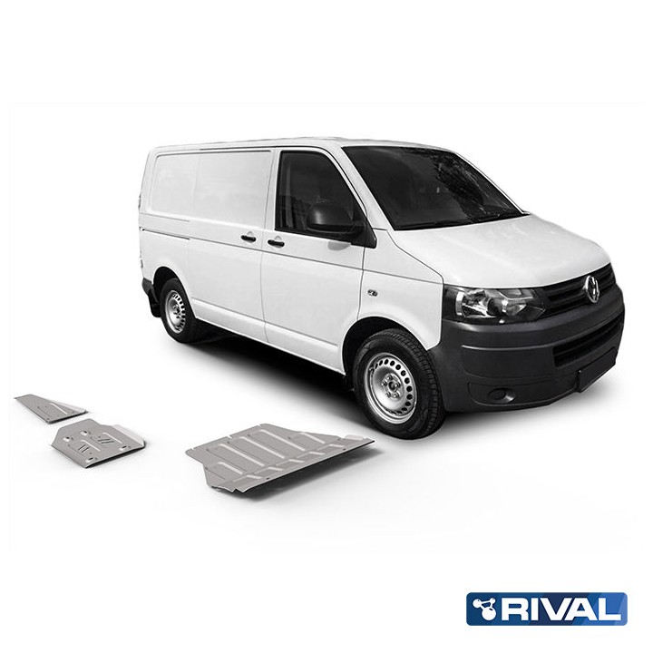 Skid Plate Set for Engine, Gearbox, Exhaust Pipe and Fuel Tank, Rival Caravelle Multivan 201, Color Silver, Volkswagen Transport