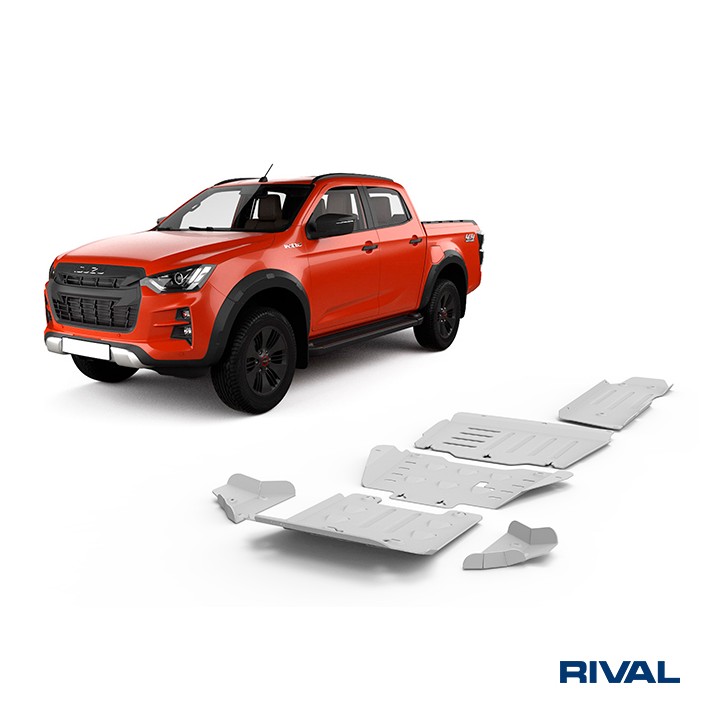 Skid Plate Set for Radiator, Engine, Gearbox, Transfer Case, Fuel Tank and Front Arms, Rival 2L Diesel, Color Silver, Isuzu D-Ma
