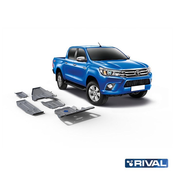 Skid Plate Set for Radiator, Engine, Gearbox, Transfer Case, AdBlue Tank, Oxygen Sensor and Fuel Tank, Rival 202, Color Silver, 