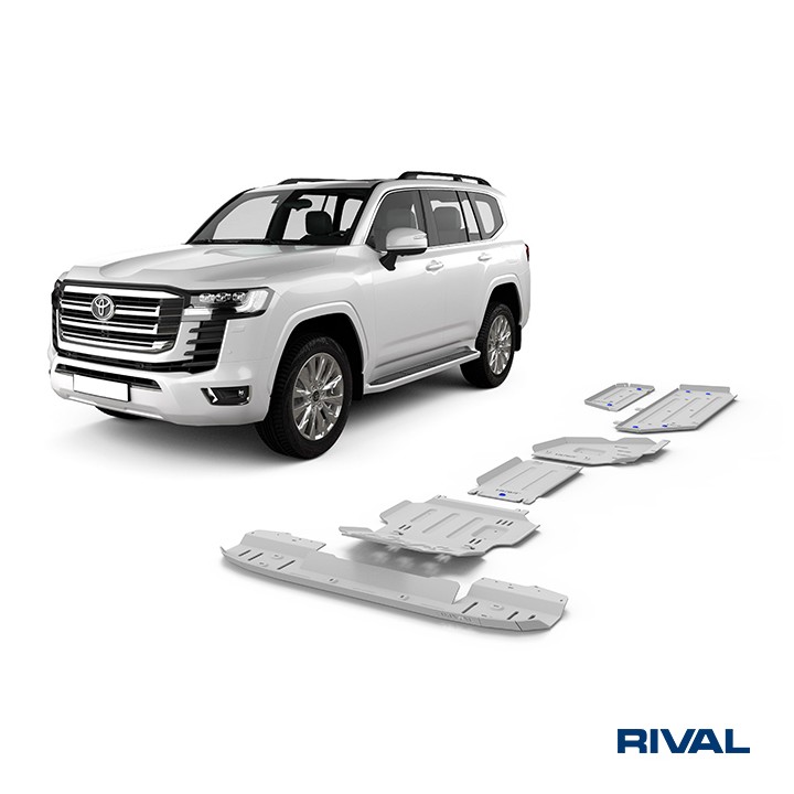 Skid Plate Set for Front Bumper, Radiator, Engine, Gearbox, Transfer Case and Fuel Tank, Rival 4.2L Diesel, Color Silver, Toyota