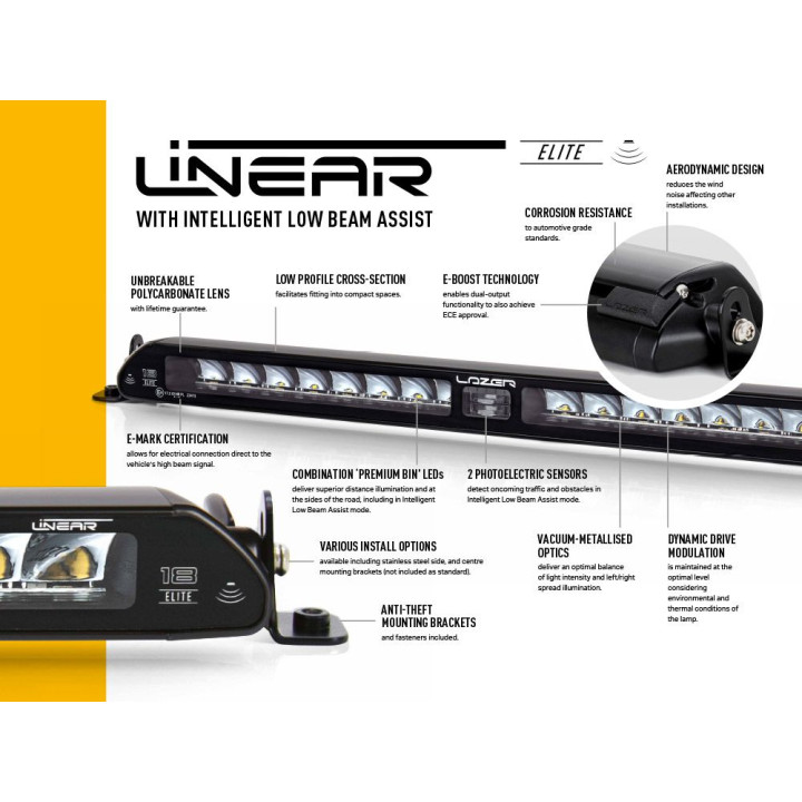 Proiector LED Omologat, Lazer Lamps Linear-18 Elite i-LBA, Flux Luminos 18,000Lm, Putere 135W - EDK.ro