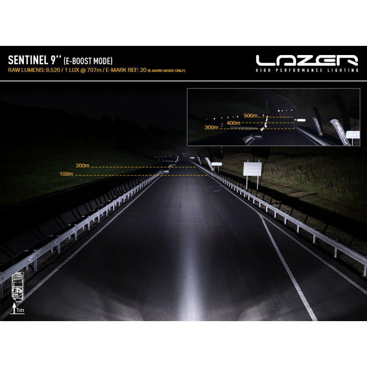 Proiector LED Omologat, Lazer Lamps Sentinel 9'' with Slim Mounting Kit, Flux Luminos 9,520Lm, Putere 87W, Crom - EDK.ro