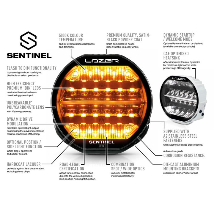 Proiector LED Omologat, Lazer Lamps Sentinel 9'' Highline, Flux Luminos 17,020Lm, Putere 130W, Alb - EDK.ro