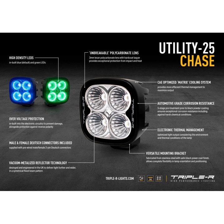 Proiector LED Omologat, Lazer Lamps Utility-25 Chase, Flux Luminos 3,016Lm, Putere 24W - EDK.ro