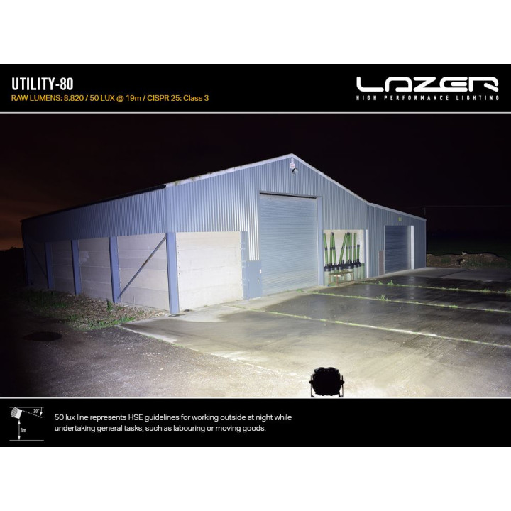 Proiector LED Omologat, Lazer Lamps Utility 80 (Gen 2) with Wide Mounting Kit (ADR EC Approved), Flux Luminos 8,820Lm, Putere 80