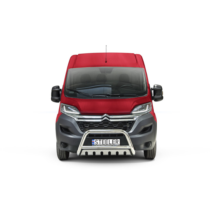 EC Homologated Bullbar, Steeler 4x4 "A" Bar with Plate, Color Silver, Fiat Ducato / Citroën Jumper / Peugeot Boxer 2006 - 2024 -