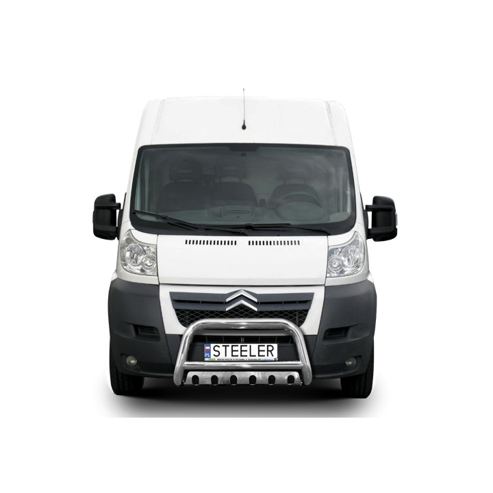 EC Homologated Bullbar, Steeler 4x4 "A" Bar with Plate, Color Silver, Fiat Ducato / Citroën Jumper / Peugeot Boxer 2006 - 2024 -