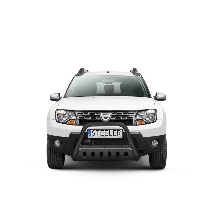 EC Homologated Bullbar, Steeler 4x4 "A" Bar with Plate, Color Black, Dacia Duster 2010 - 2018 - EDK.ro