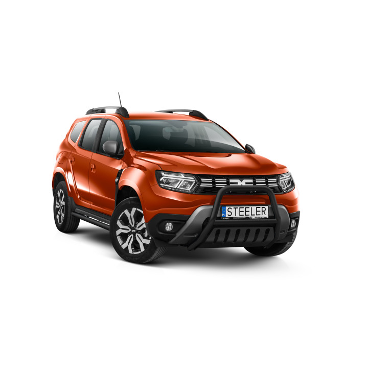 Bullbar Omologat RAR, Steeler 4x4 "A" Bar cu Placă, Culoare Negru, Dacia Duster 2018 - 2023 - EDK.ro