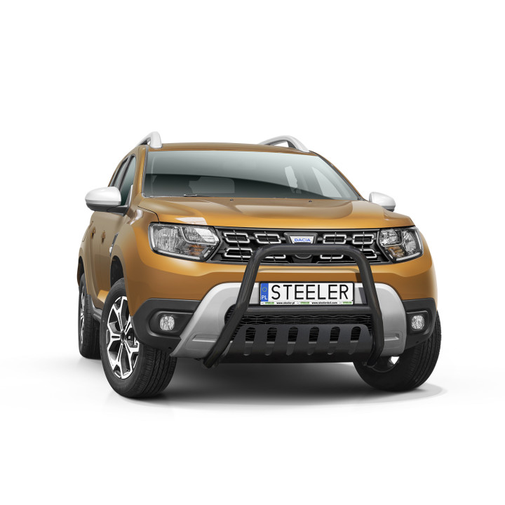 Bullbar Omologat RAR, Steeler 4x4 "A" Bar cu Placă, Culoare Negru, Dacia Duster 2018 - 2023 - EDK.ro