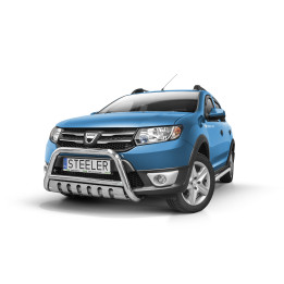 EC Homologated Bullbar, Steeler 4x4 "A" Bar with Plate, Color Silver, Dacia Sandero Stepway 2012 - 2016 - EDK.ro