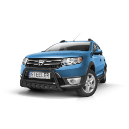 EC Homologated Bullbar, Steeler 4x4 "A" Bar with Plate, Color Black, Dacia Sandero Stepway 2012 - 2016 - EDK.ro