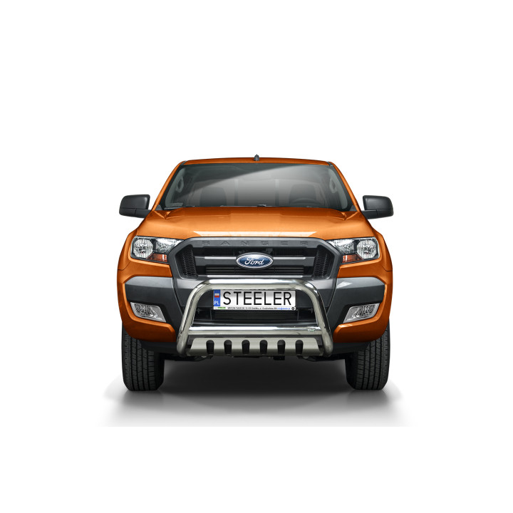 EC Homologated Bullbar, Steeler 4x4 "A" Bar with Plate, Color Silver, Ford Ranger 2012 - 2019 - EDK.ro
