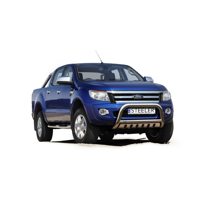 Bullbar Omologat RAR, Steeler 4x4 "A" Bar cu Placă, Culoare Argintiu, Ford Ranger 2012 - 2019 - EDK.ro